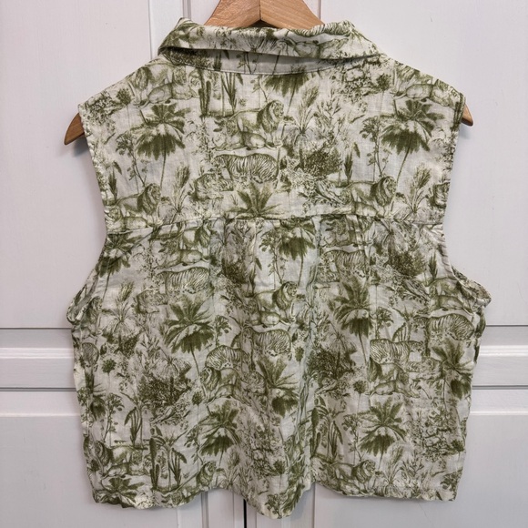 Rachel Zoe Jungle Patterned Linen Sleeveless Blouse. Size L. - Picture 5 of 5